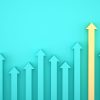 Abstract of yellow arrow graph on blue background, corporate future growth plan. Business development to success and growing growth concept.