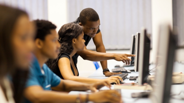 college students in computer room