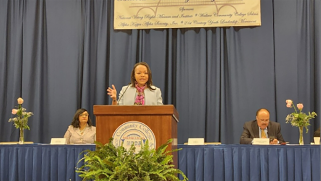 Assistant Attorney General Kristen Clarke speaks in Selma