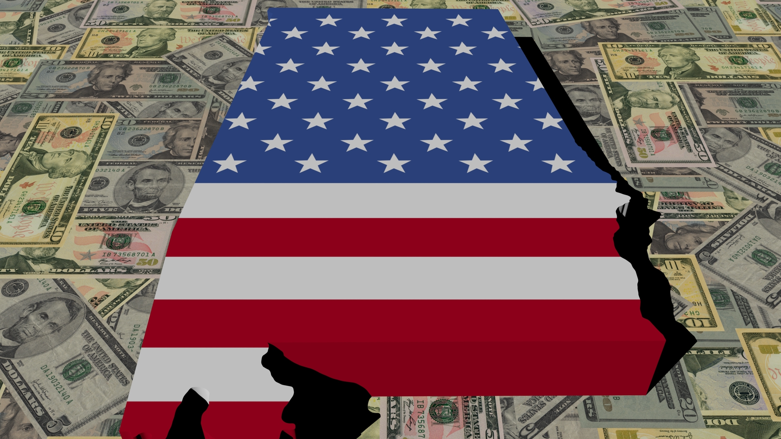Albama Map flag on American dollars illustration