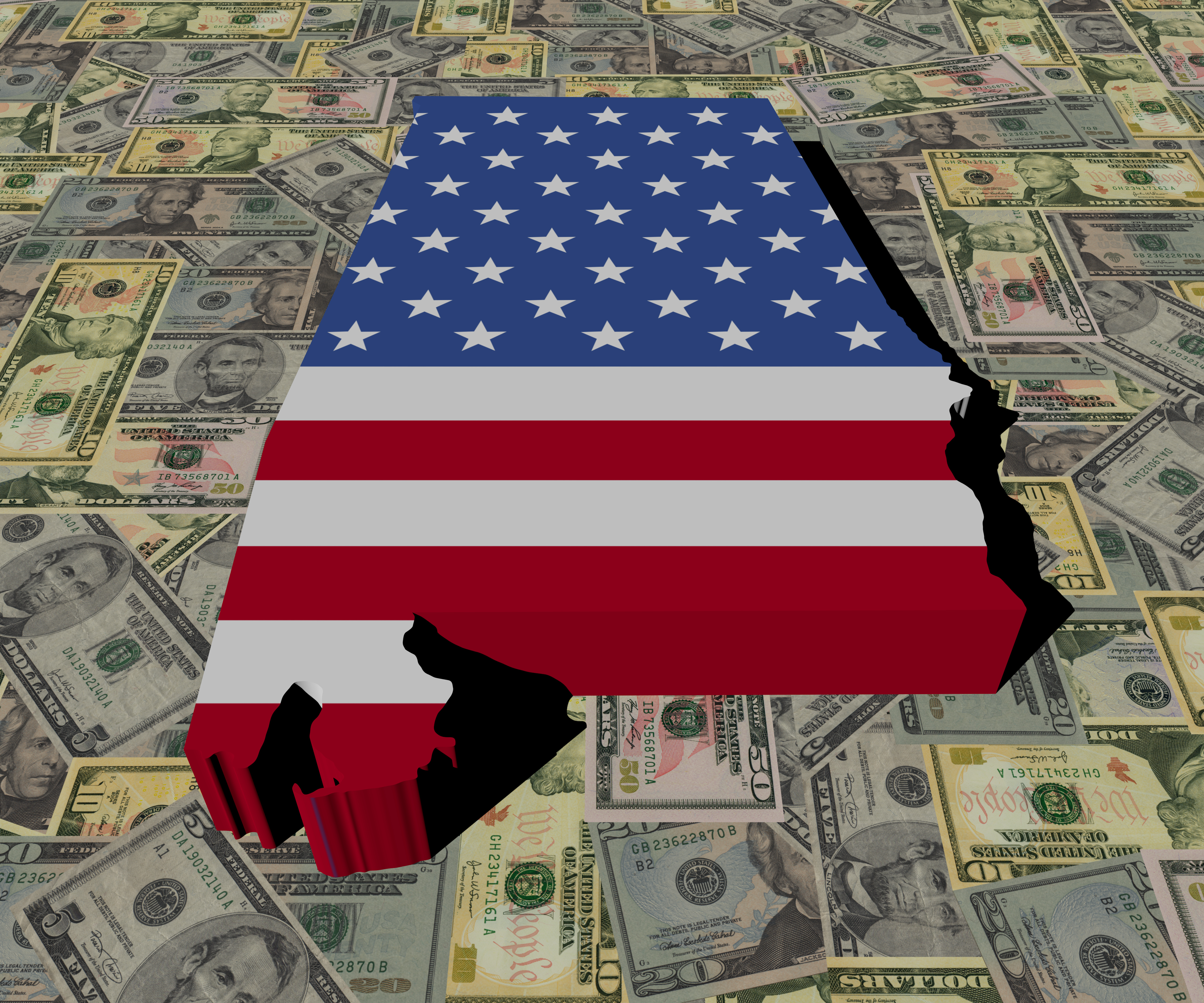 Albama Map flag on American dollars illustration