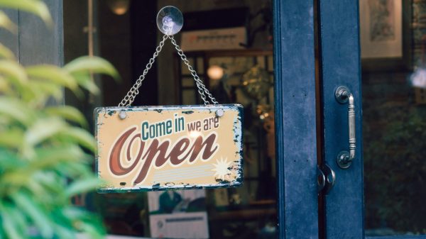 Open signboard on shop door