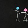 LGBT or LGBTQIA bullying, insult and harassment, discrimination and homophobia concept. Human stick figure in dark black background creative composition.