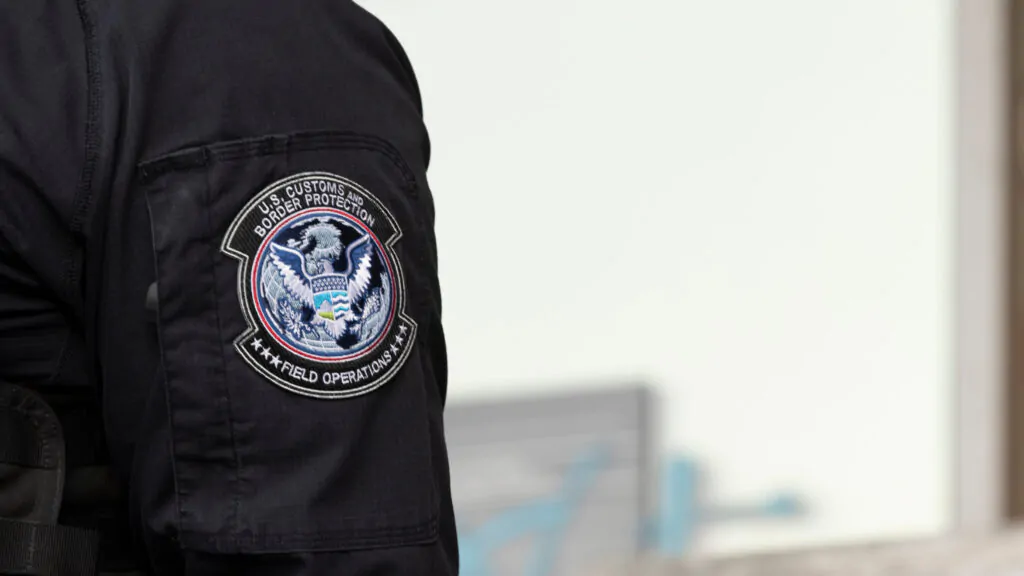 Los Angeles, California, USA - June 10, 2025: U.S. Customs and Border Protection (CBP) field officers guard a federal building during ICE deportation protests in Downtown LA.