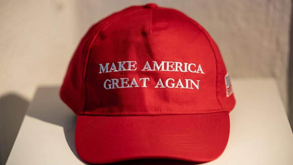 A Make America Great Again baseball hat.