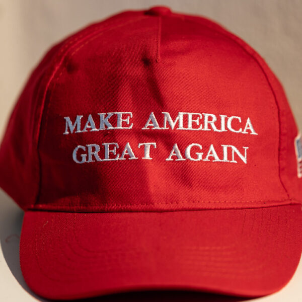 A Make America Great Again baseball hat.