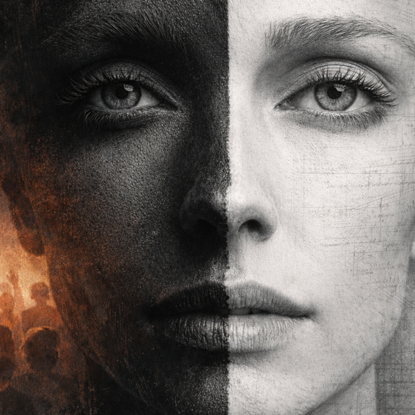 Split face of a woman, protests, democracy, illustration